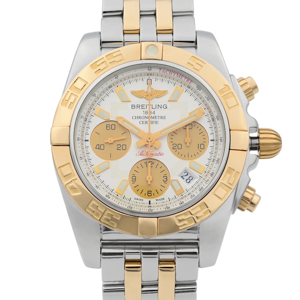Up Close Front Facing Picture Of Breitling CB014012/G713-378C Stainless & Solid Gold Watch Pre Owned Condition
