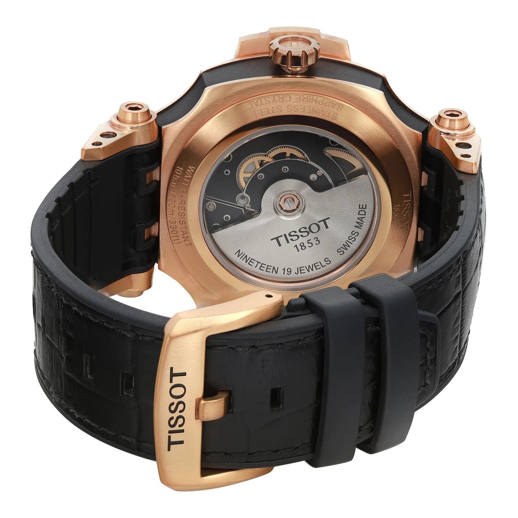 Back View Of Exhibition Back Case And Closed Rubber,Leather Band Of Tissot T115.407.37.051.00 Watch Pre Owned Condition