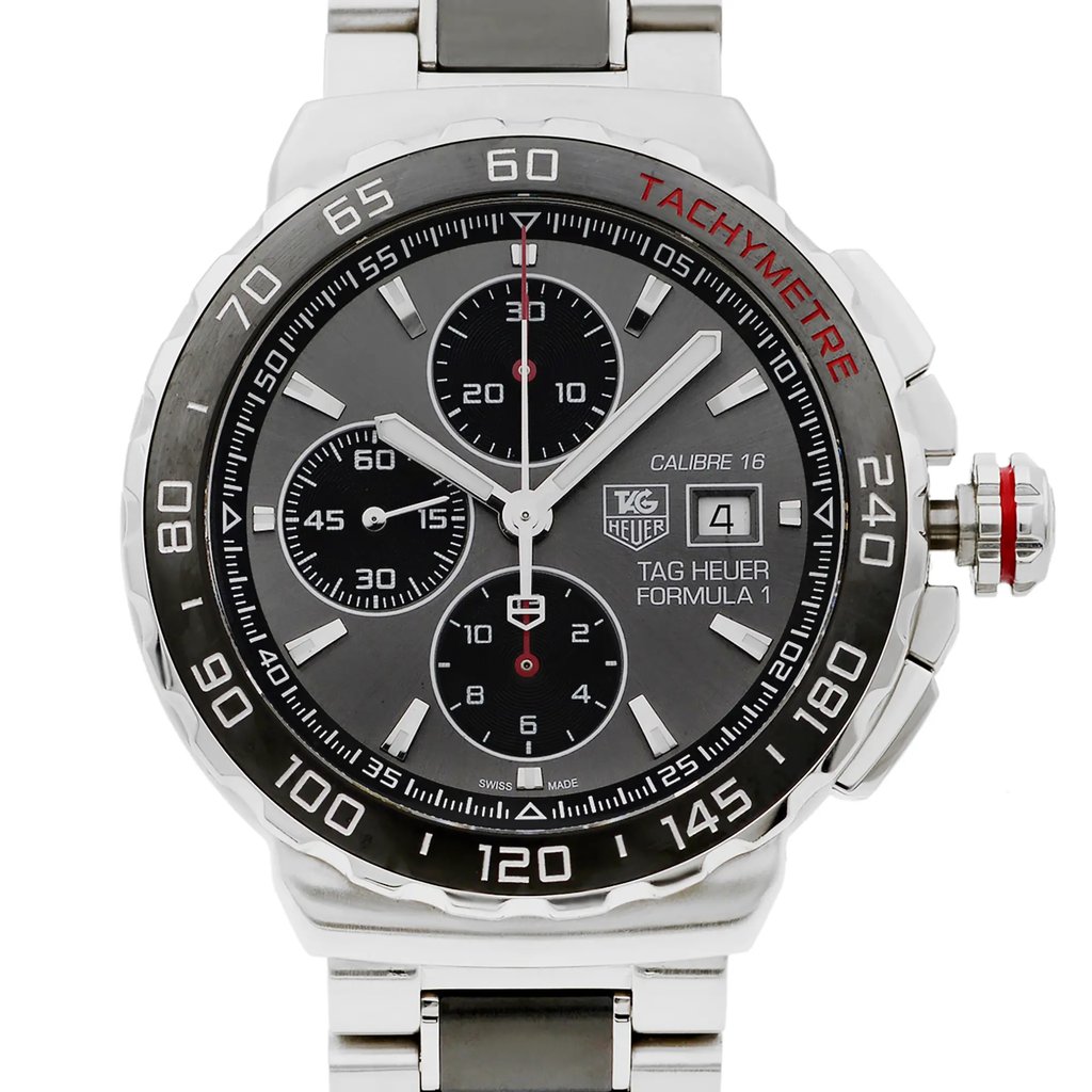 Up Close Front Facing Picture Of TAG Heuer CAU2011.BA0873 Stainless Steel Watch Pre Owned Condition