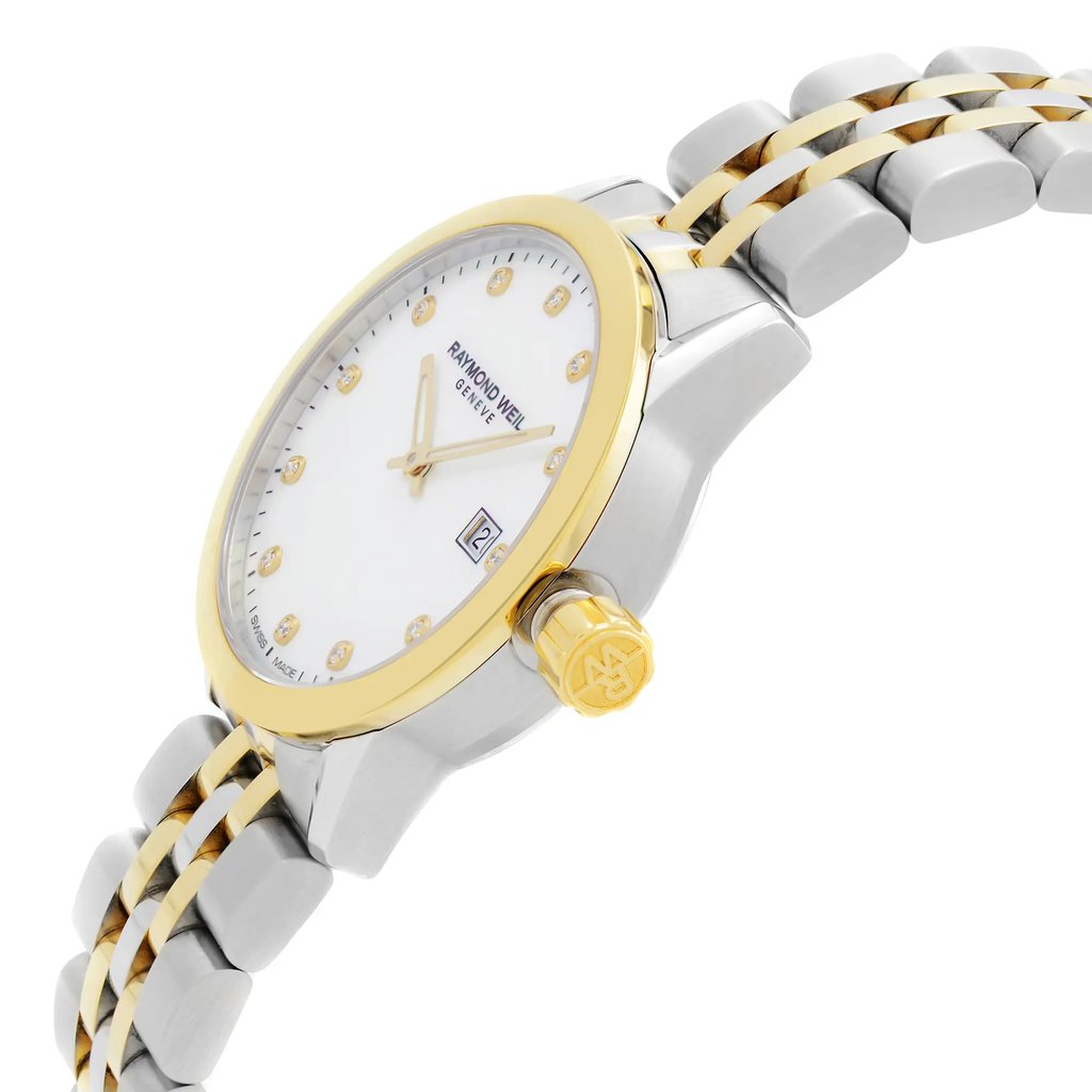 View Of Crown Facing Side Of RAYMOND WEIL 5629-STP-97081 Stainless Steel Watch Display Model Condition