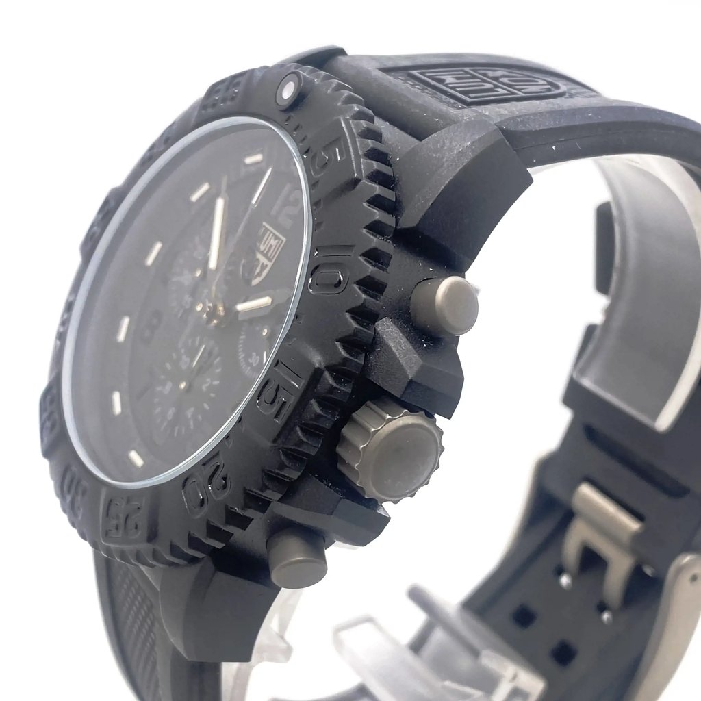 View Of Crown Facing Side Of Luminox XS.3081.BO Carbon Watch Pre Owned Condition