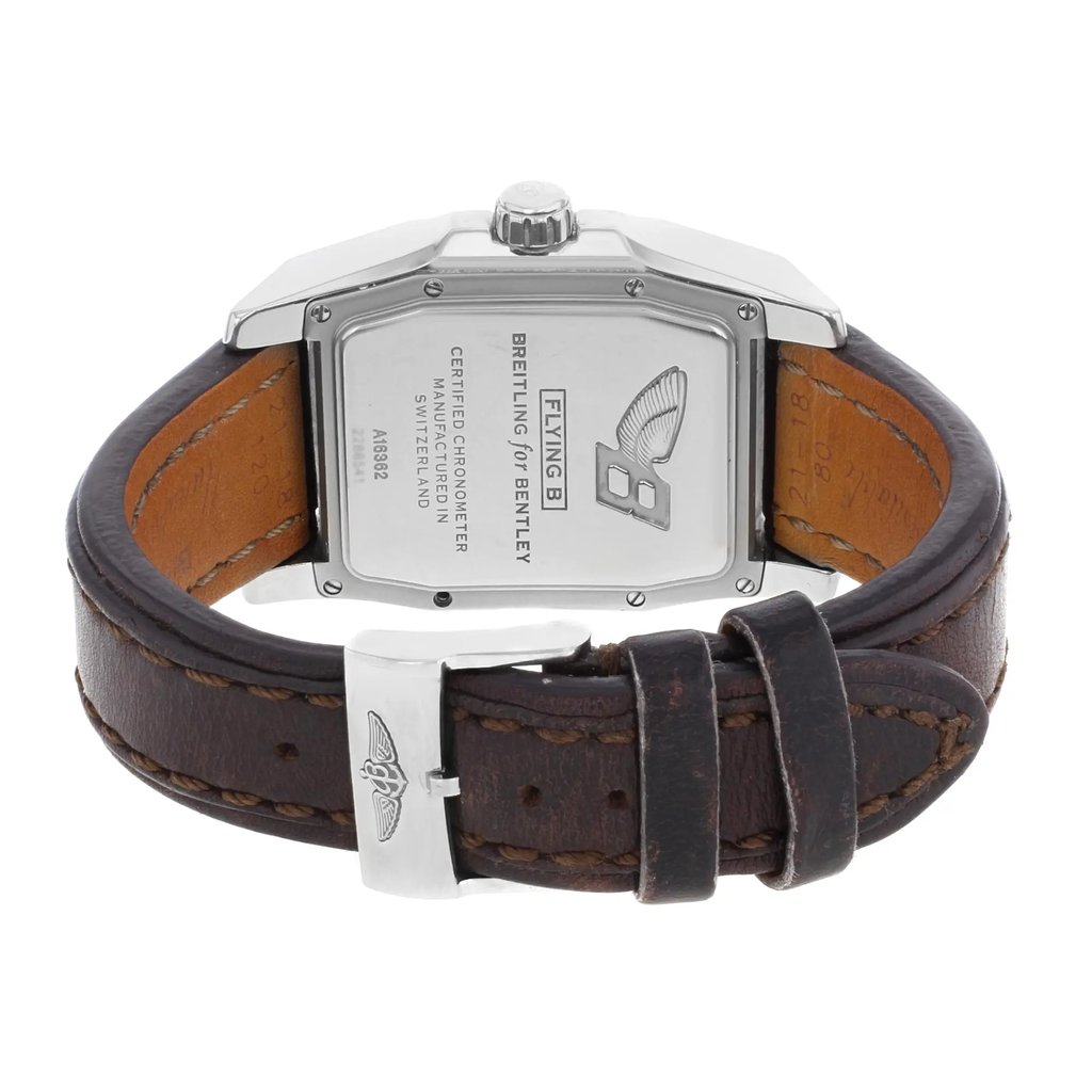 Back View Of {Caseback} Back Case And Closed Leather Band Of Breitling A1636212/H534 Watch Pre Owned Condition