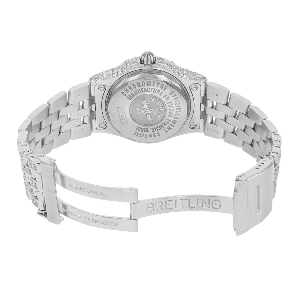 Back View Of {Caseback} Back Case And Open Stainless Steel Band Of Breitling A71340 Watch Pre Owned Condition