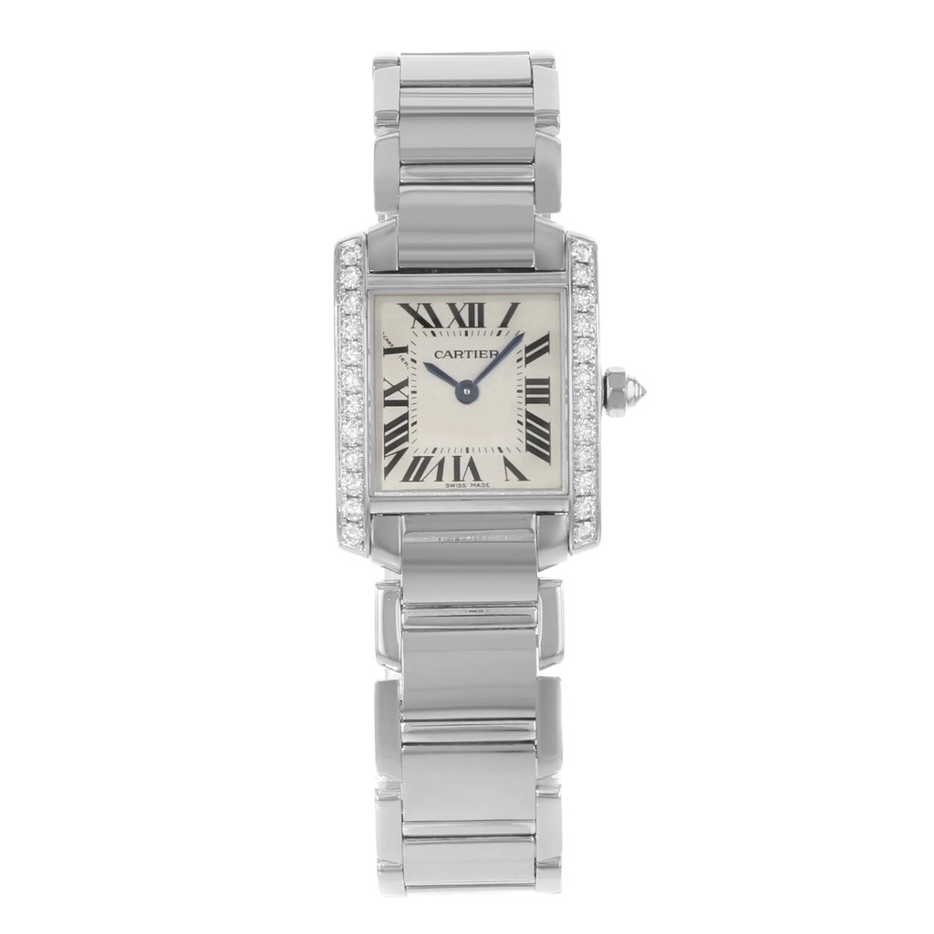 Front Full View Of Cartier WE1002S3 White Gold Watch Unworn Condition Excellent
