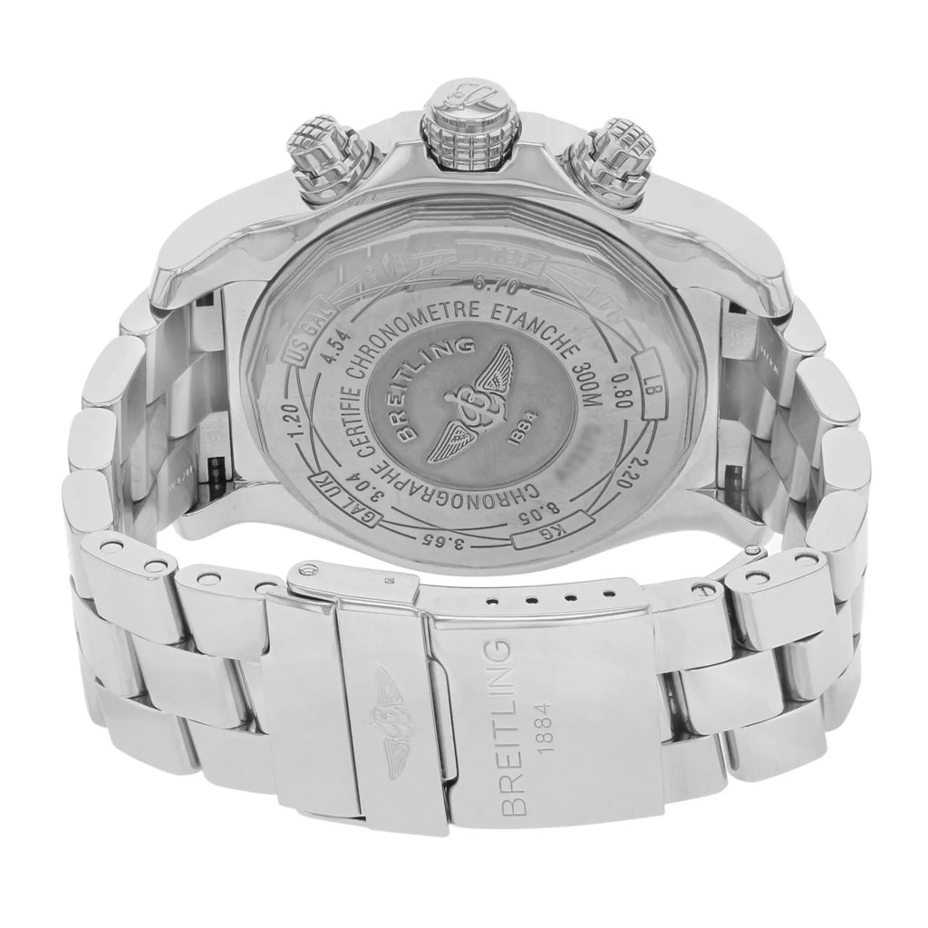 Back View Of {Caseback} Back Case And Closed Stainless Steel Band Of Breitling A1337011/C792-135A Watch Pre Owned Condition