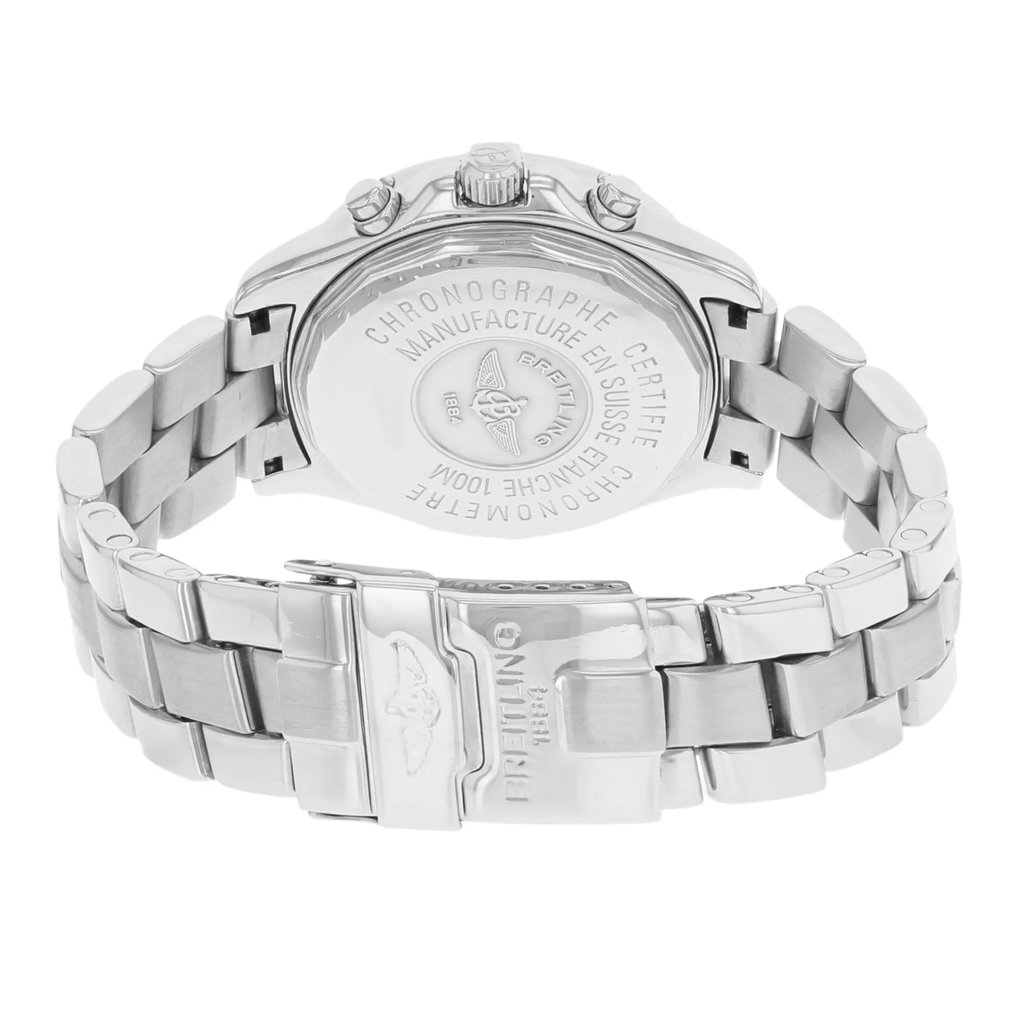 Back View Of {Caseback} Back Case And Closed Stainless Steel Band Of Breitling Colt Ocean Watch Pre Owned Condition