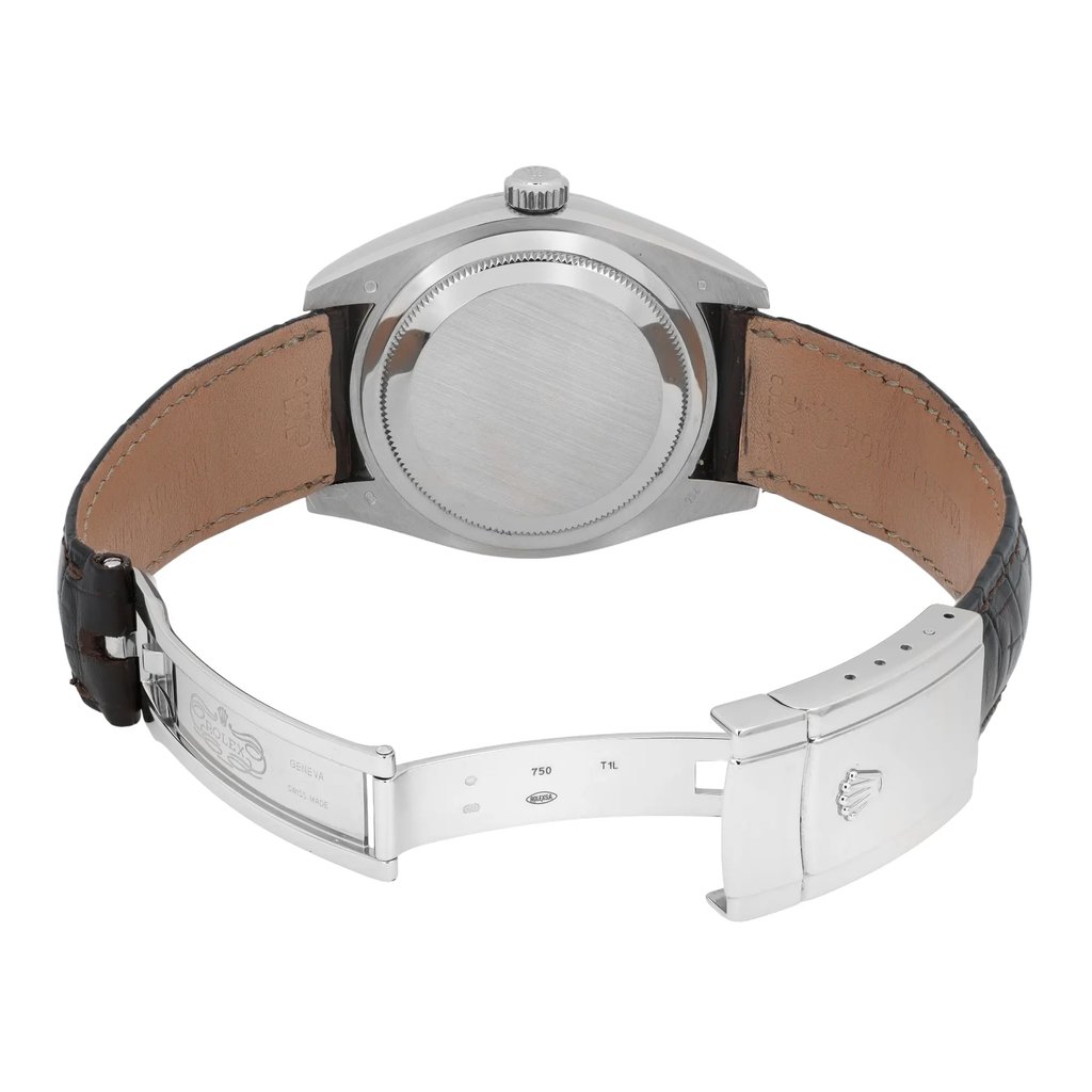 Back View Of Solid Back Case And Open Leather Band Of Rolex 326139 Watch Pre Owned Condition