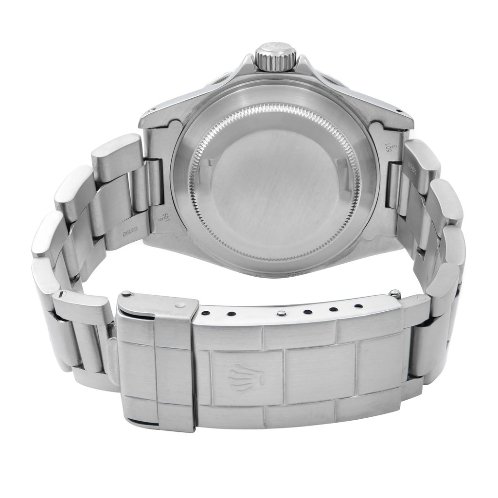 Back View Of Solid Back Case And Closed Stainless Steel Band Of Rolex 14060M Watch Pre Owned Condition