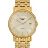 An image of a Wristwatch by Longines. This Display Model item is designed for Men, featuring a Casual style. It has a Mechanical (Automatic) movement and an Analog display with a Champagne dial color. The indices include 12-Hour Dial,Stick Indexes. The band is made of Stainless Steel and the case is made of Stainless Steel. The watch has a Round shape with a case size of 38.50 mm and a case thickness of 9 mm.
