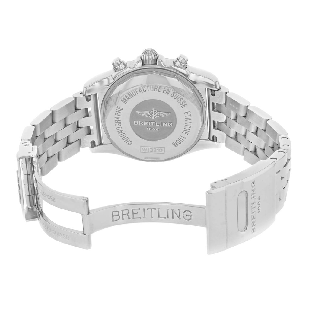 Back View Of {Caseback} Back Case And Open Stainless Steel Band Of Breitling W1331012/BD92-385A Watch Display Model Condition