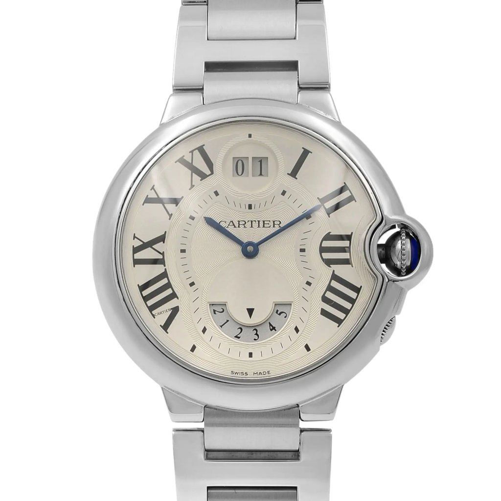 Up Close Front Facing Picture Of Cartier W6920011 Stainless Steel Watch Pre Owned Condition