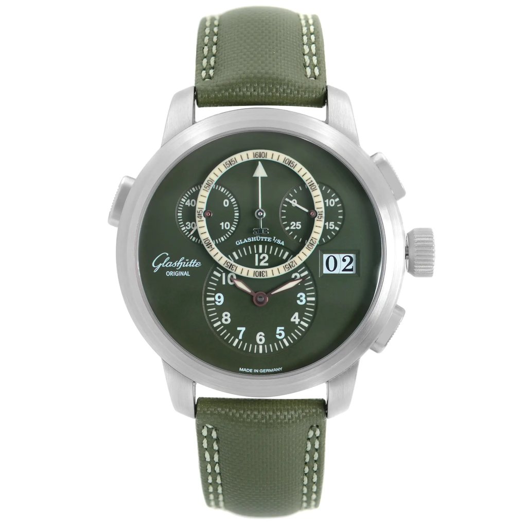 Front Full View Of Glashütte Original 1-95-01-07-14-04 Platinum Watch Pre Owned Condition Excellent
