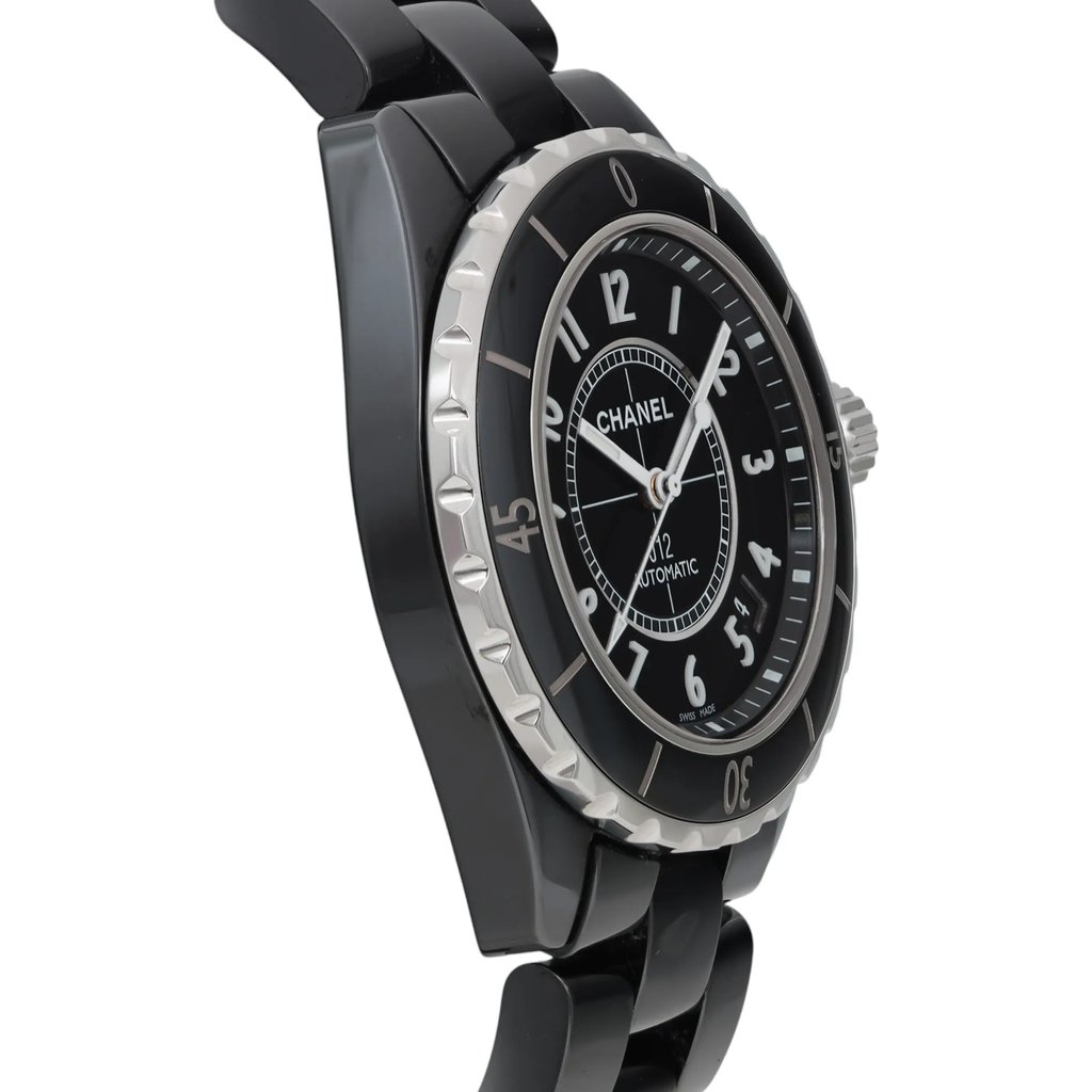 View Of Opposite Crown Facing Side Of Chanel H0685 Stainless & Ceramic Watch Pre Owned Condition