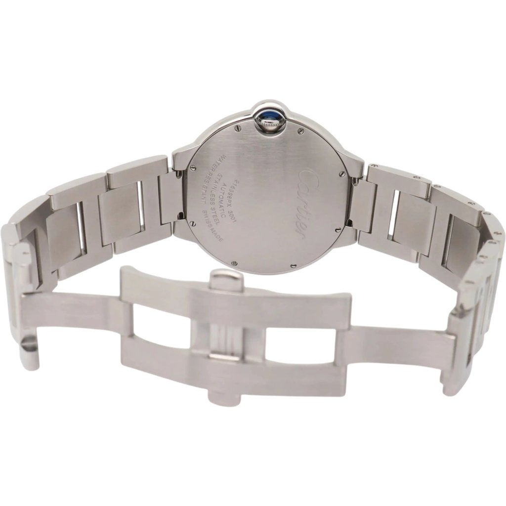 Back View Of Screwback Back Case And Open Stainless Steel Band Of Cartier WSBB0049 Watch Pre Owned Condition