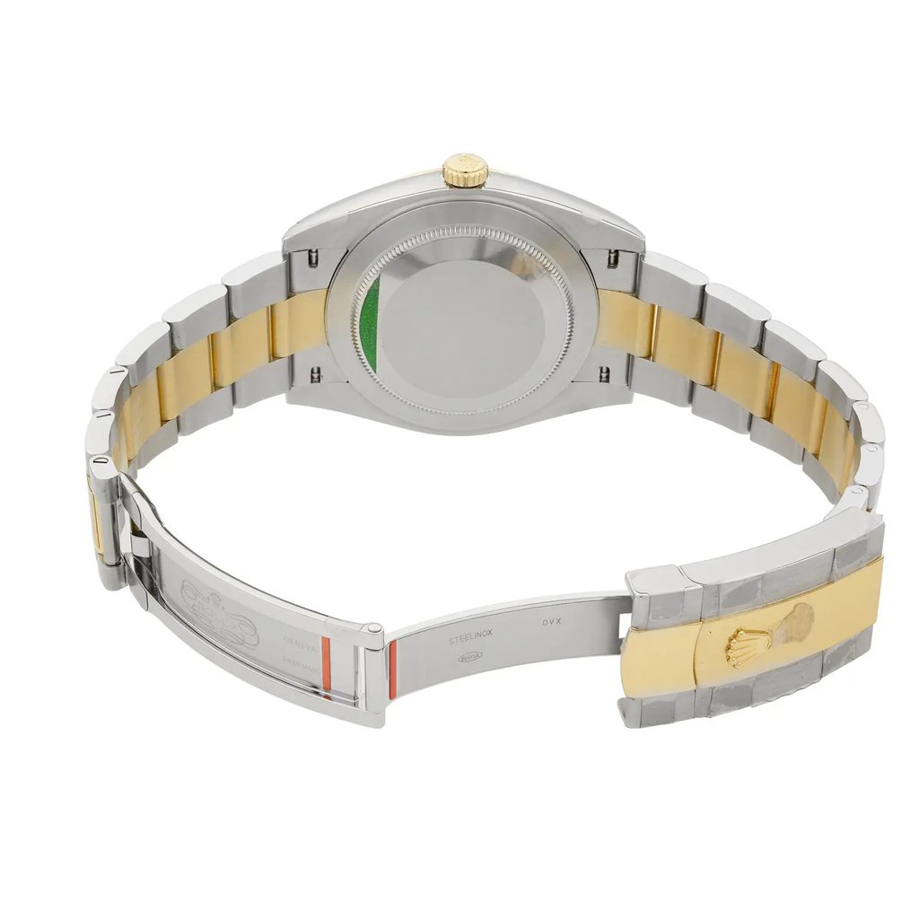 Back View Of {Caseback} Back Case And Open Stainless and Solid Gold Band Of Rolex 126333 Watch Unworn Condition