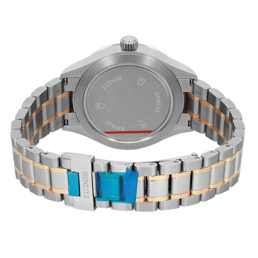Back View Of Screwback Back Case And Closed Stainless Steel,Yellow Gold Band Of TUDOR 12503-0005 Watch Unworn Condition