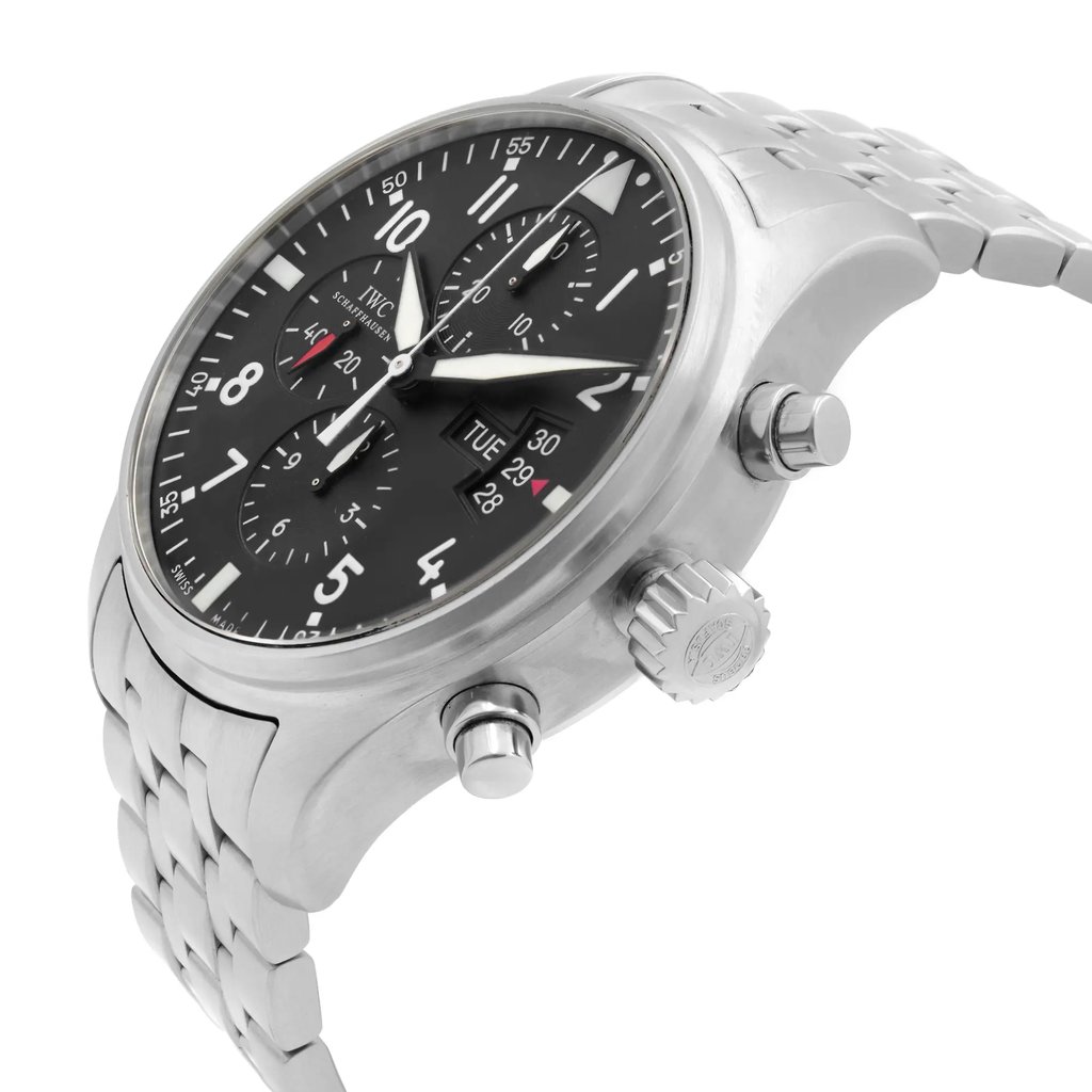 View Of Crown Facing Side Of IWC IW377704 Stainless Steel Watch Pre Owned Condition