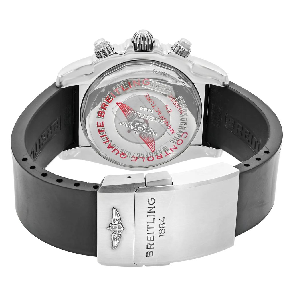 Back View Of {Caseback} Back Case And Closed Rubber Band Of Breitling AB011010/BB08-134S Watch Display Model Condition