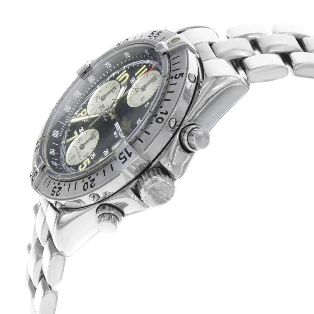 View Of Crown Facing Side Of Breitling A13035.1 Stainless Steel Watch Pre Owned Condition