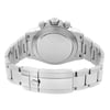 An image of a pre-owned men's Rolex wristwatch viewed from the back. The watch is positioned horizontally, showing the stainless steel bracelet and closed clasp. The angle highlights the smooth, circular back of the watch case and the side view of the chronograph buttons. The photograph is taken at a close distance, emphasizing the watch's polished metal finish and detailing.