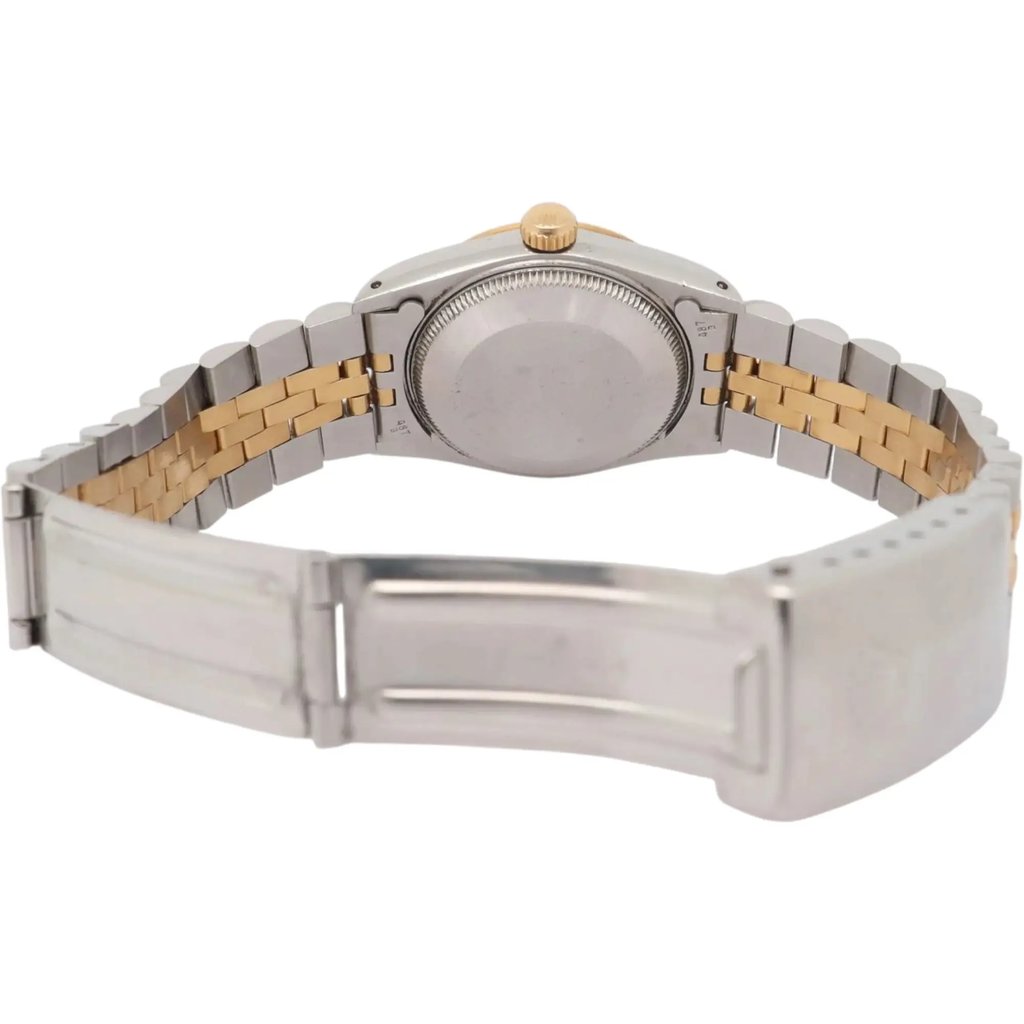 Back View Of Screwback Back Case And Open Stainless Steel,Yellow Gold Band Of Rolex 68273 Watch Pre Owned Condition