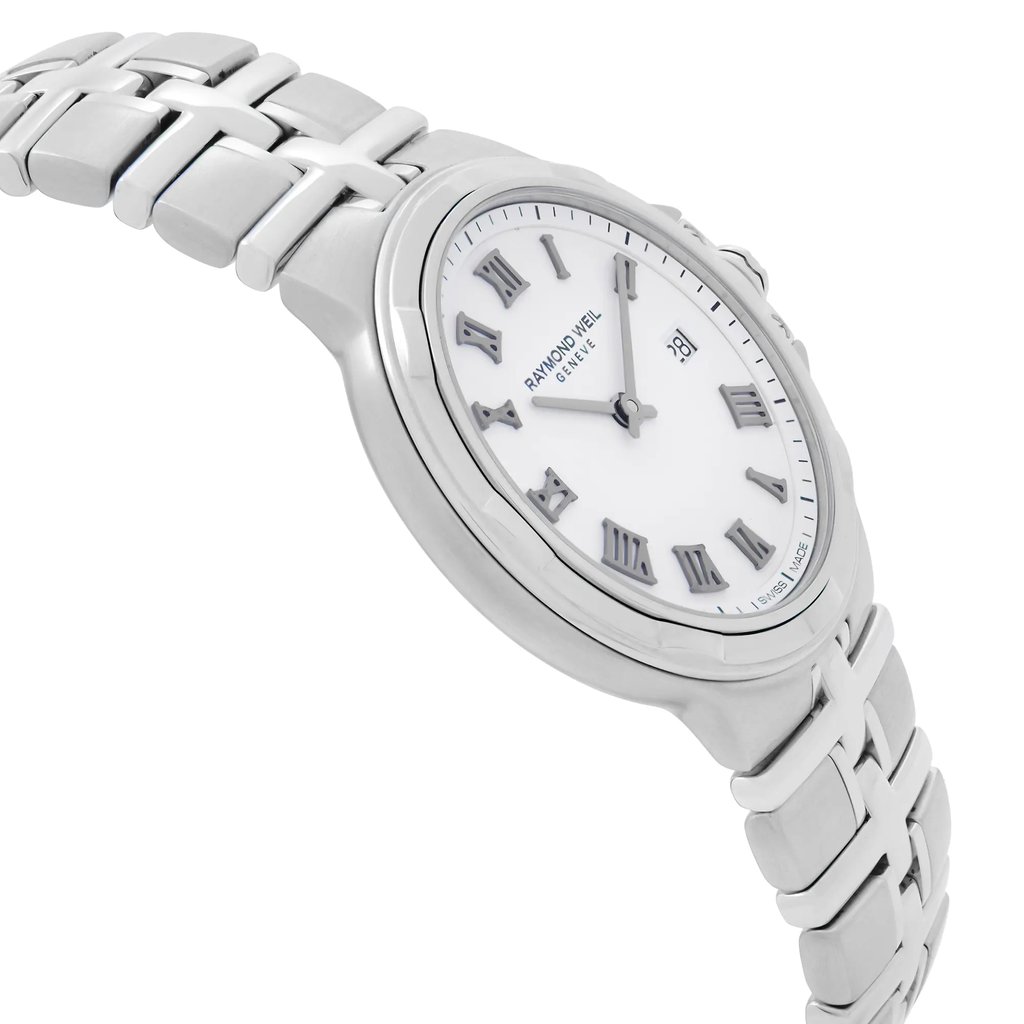 View Of Opposite Crown Facing Side Of RAYMOND WEIL 5180-ST-00300 Stainless Steel Watch Unworn Condition