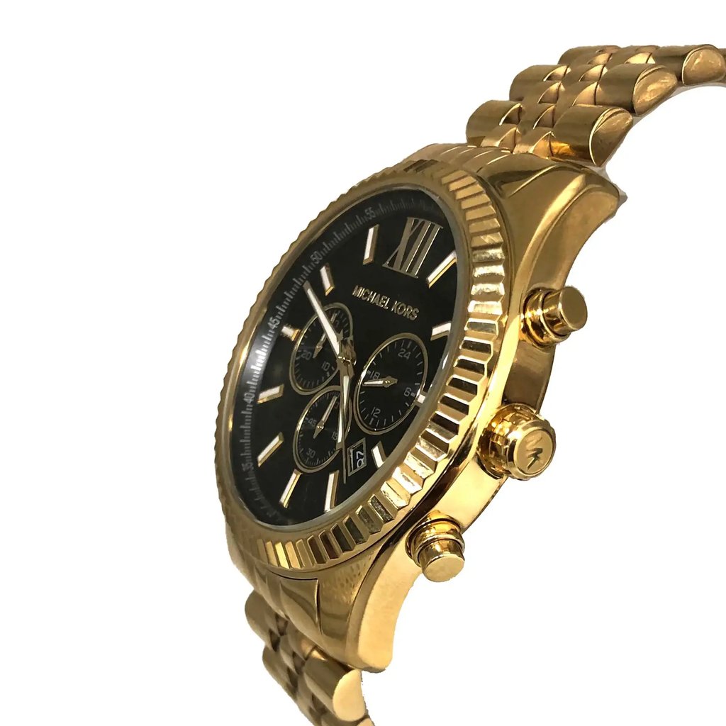 View Of Crown Facing Side Of Michael Kors MK8286 Stainless Steel Watch New With Defects Condition