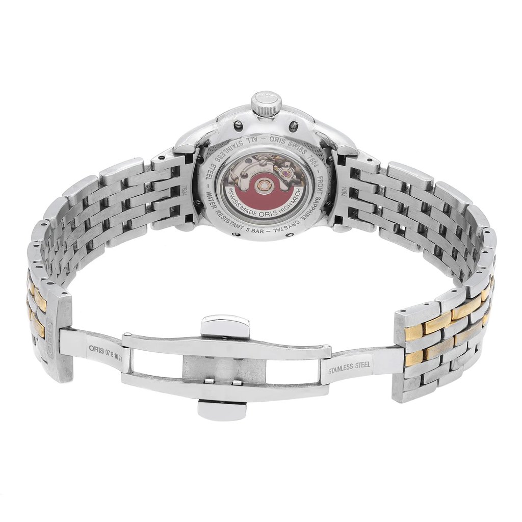 Back View Of Exhibition Back Case And Open Stainless Steel Band Of Oris 01 561 7604 4351-07 8 16 74 Watch Pre Owned Condition