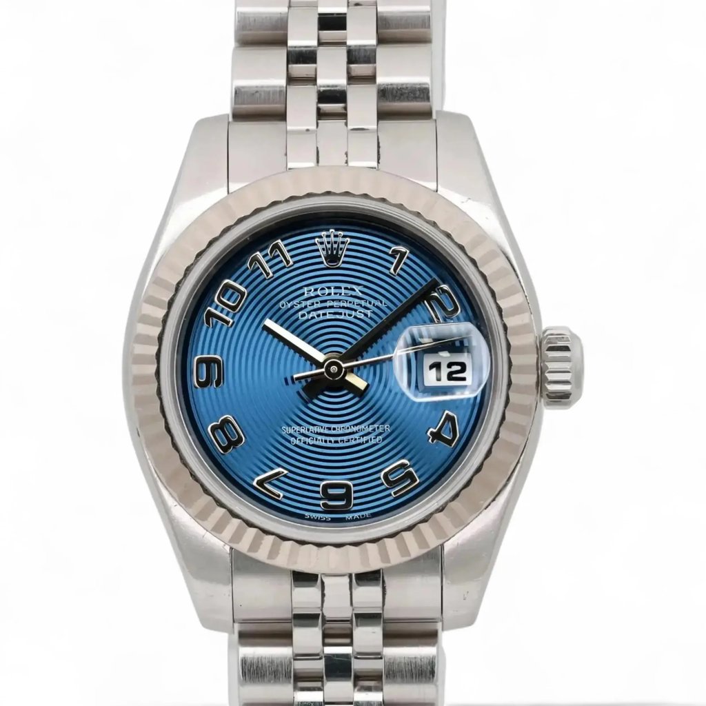 Up Close Front Facing Picture Of Rolex  179174 Stainless Steel Watch Pre Owned Condition