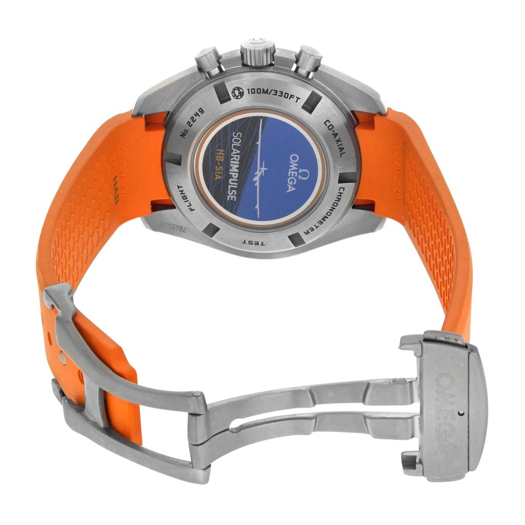 Back View Of {Caseback} Back Case And Open Rubber Band Of OMEGA 321.92.44.52.01.003 Watch Display Model Condition