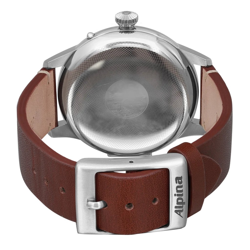 Back View Of Snap Back Case And Closed Leather Band Of Alpina AL-525X4SH6 Watch Display Model Condition