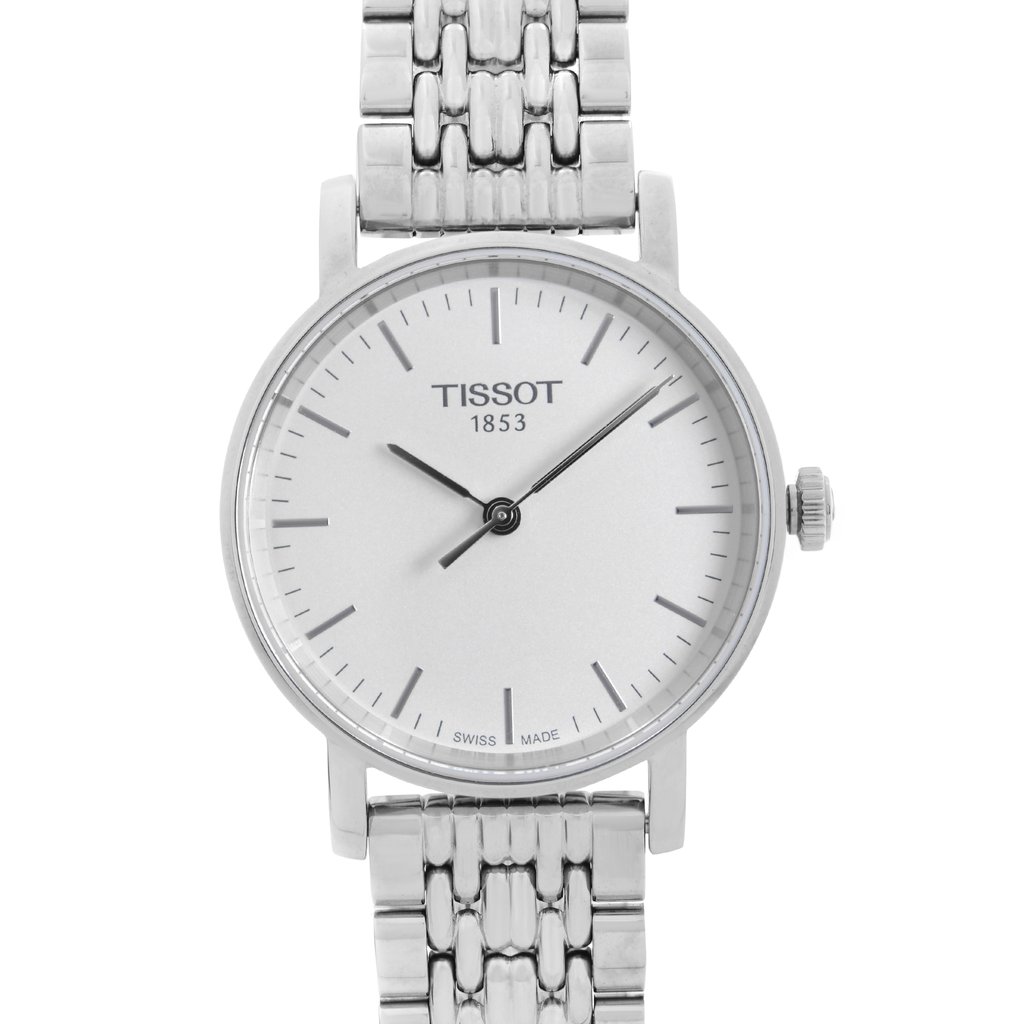 Up Close Front Facing Picture Of Tissot T109.210.11.031.00 Stainless Steel Watch Display Model Condition