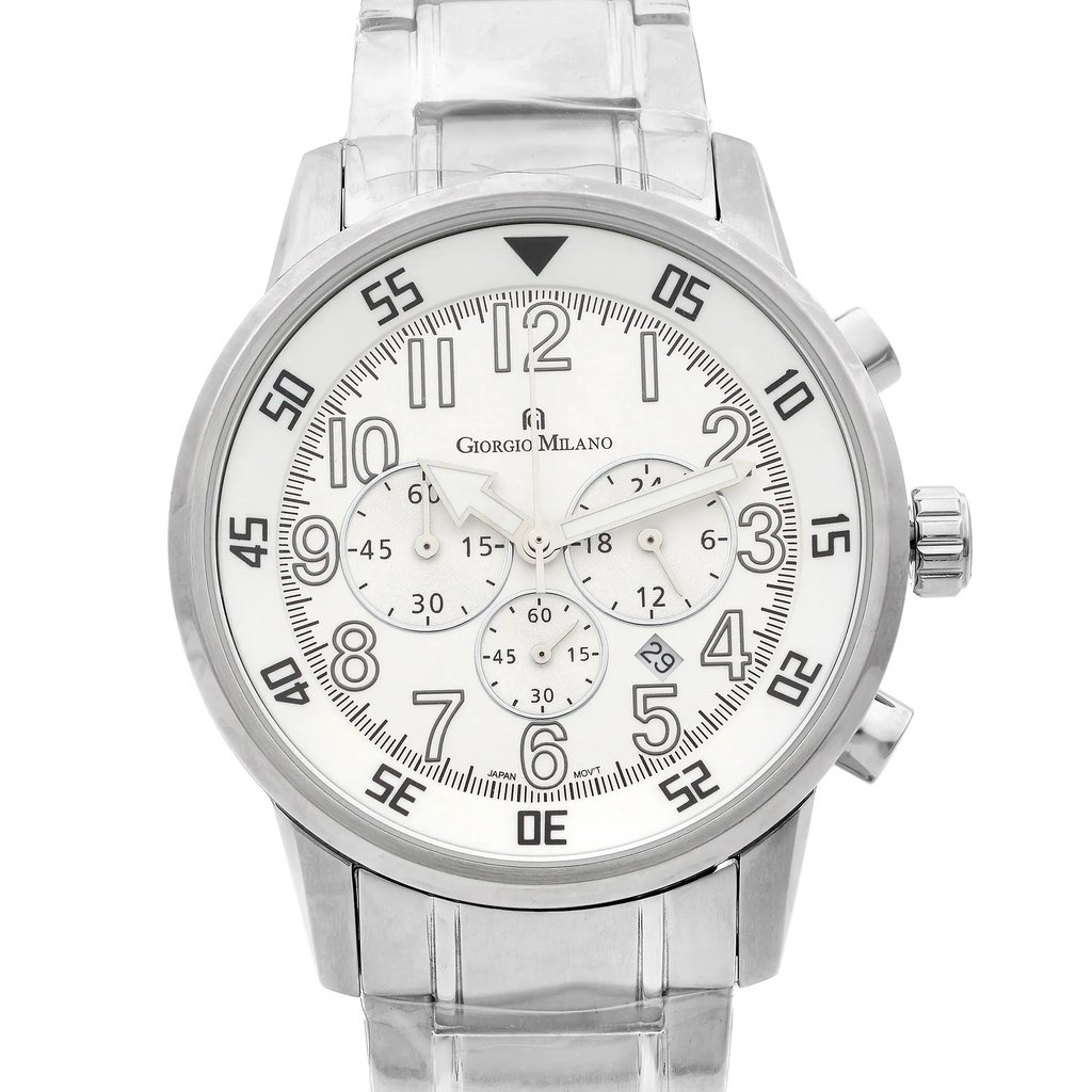 Up Close Front Facing Picture Of Giorgio Milano GM854SL-SS Stainless Steel Watch Unworn Condition