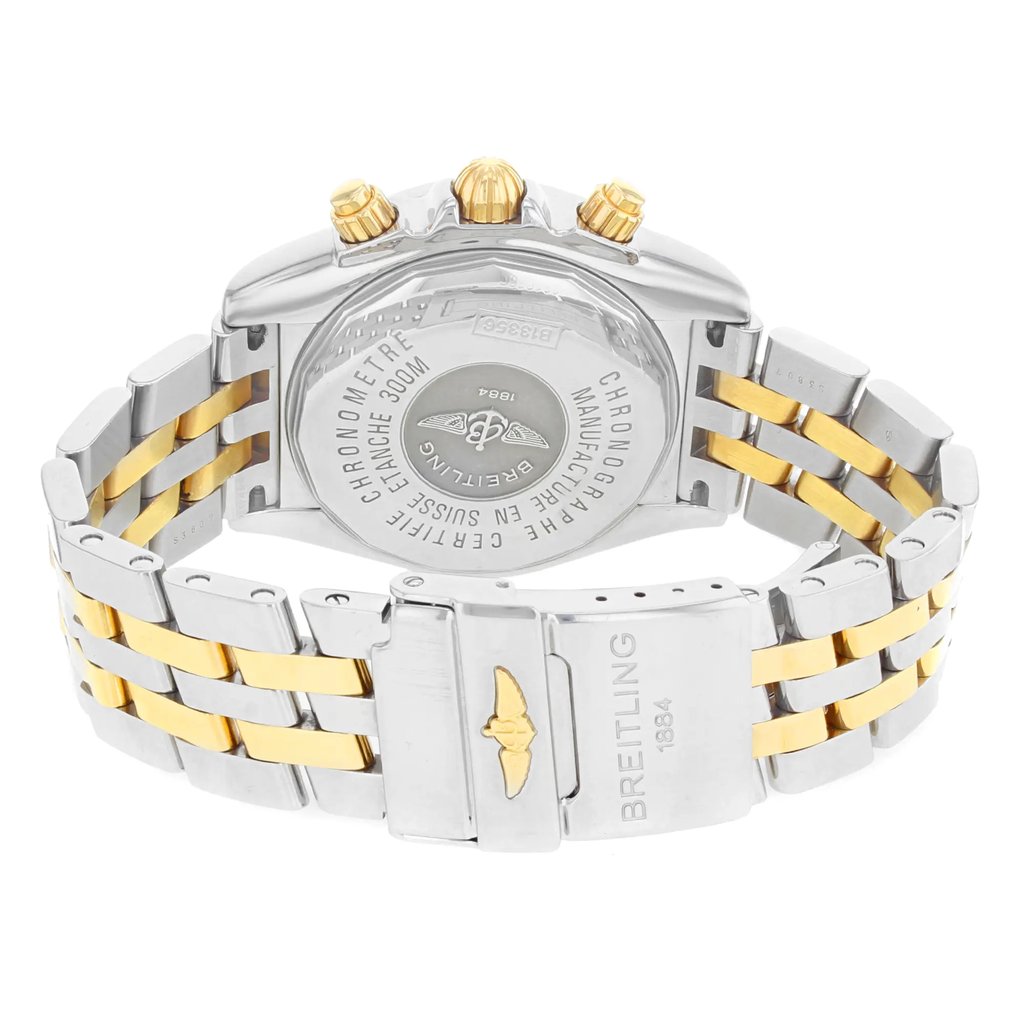 Back View Of {Caseback} Back Case And Closed Stainless and Solid Gold Band Of Breitling B13356 Watch Pre Owned Condition