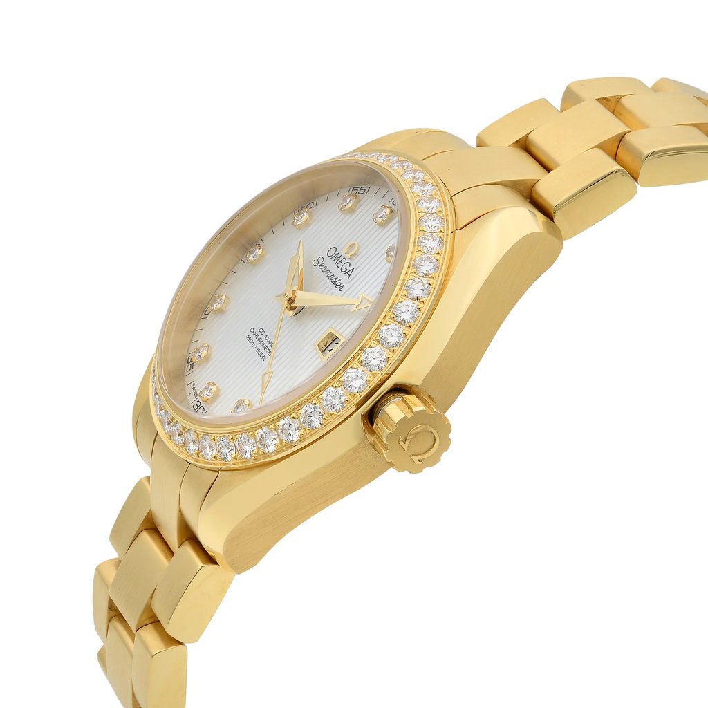 View Of Crown Facing Side Of OMEGA 231.55.34.20.55.001 Gold 18kt Watch Display Model Condition
