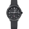 An image of a Wristwatch by Mondaine. This Display Model item is designed for Men, featuring a Casual style. It has a Quartz movement and an Analog display with a Black dial color. The indices include 12-Hour Dial,Arabic Numerals,Stick Indexes. The band is made of Rubber and the case is made of Stainless Steel. The watch has a Round shape with a case size of 44 mm and a case thickness of 13 mm.