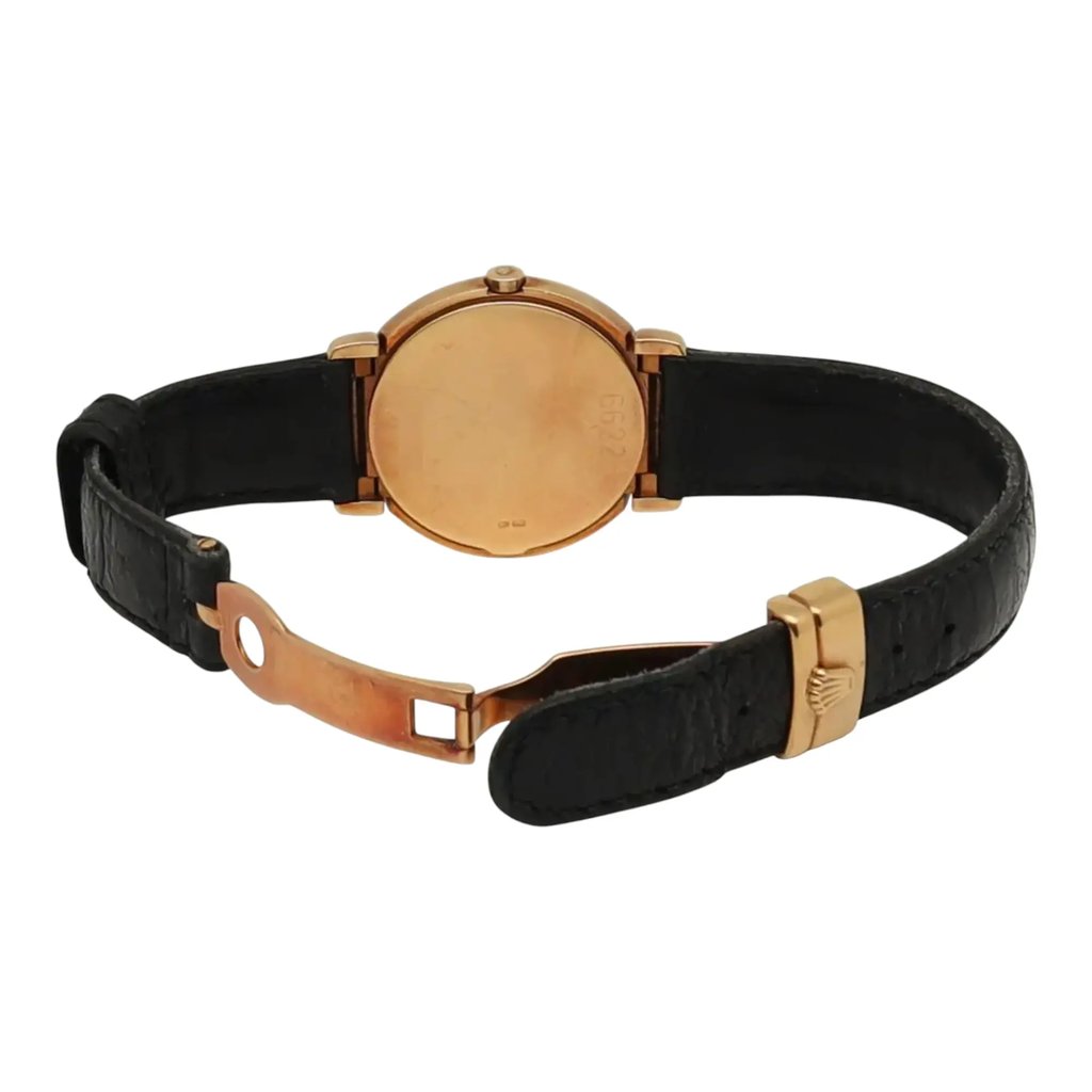 Back View Of Snap Back Case And Open Yellow Gold Band Of Rolex 6621 Watch Pre Owned Condition