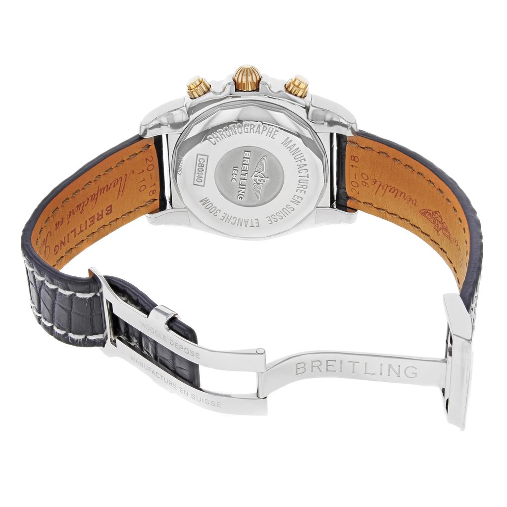 Back View Of {Caseback} Back Case And Open Leather Band Of Breitling CB014012/BA53-729P Watch Display Model Condition