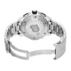 An image of a pre-owned TAG Heuer men's wristwatch viewed from the back, with the open clasp prominently displayed. The stainless steel case and band are visible, showcasing the solid caseback and fold-over clasp with a double push button. The watch is positioned at an angle that highlights the craftsmanship and design details, including the engraved text on the caseback. The distance captures the entire watch, focusing on the back view and open clasp.