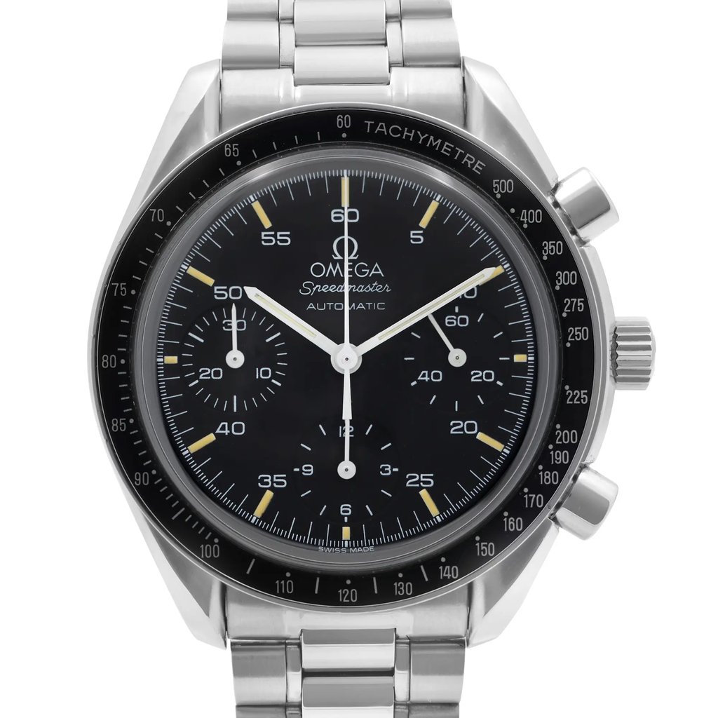 Up Close Front Facing Picture Of OMEGA 3510.50.00 Stainless Steel Watch Pre Owned Condition