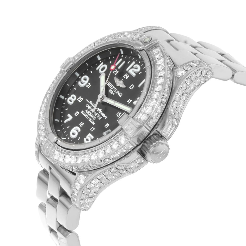 View Of Crown Facing Side Of Breitling A17360 Stainless Steel Watch Pre Owned Condition