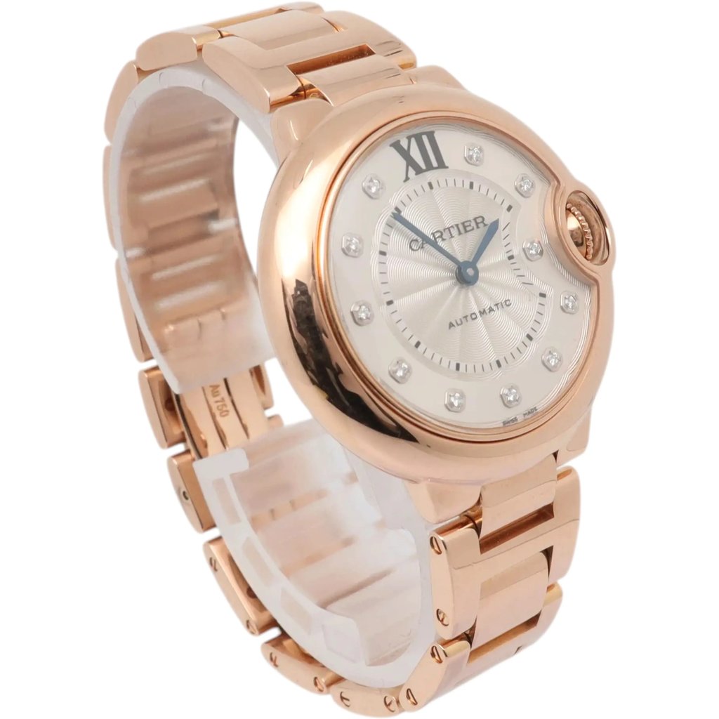 View Of Opposite Crown Facing Side Of Cartier WE902062 Rose Gold Watch Pre Owned Condition