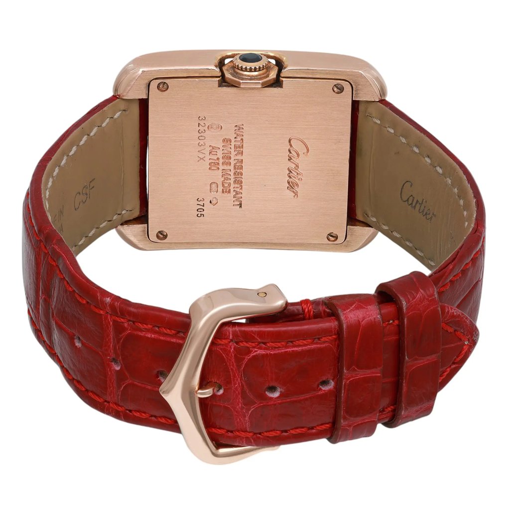 Back View Of Screwback Back Case And Closed Leather Band Of Cartier WJTA0009 Watch Pre Owned Condition