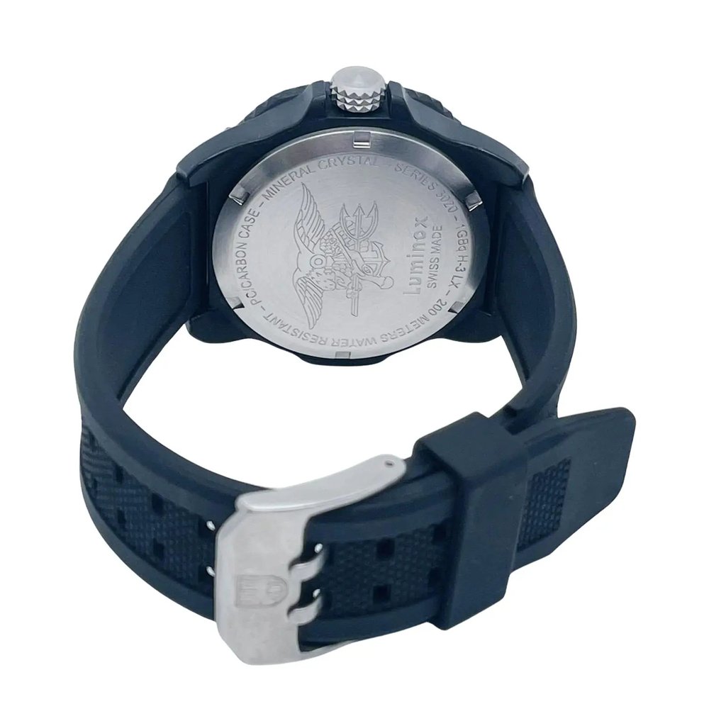 Back View Of Solid Back Case And Closed Rubber Band Of Luminox XS.3023 Watch Pre Owned Condition