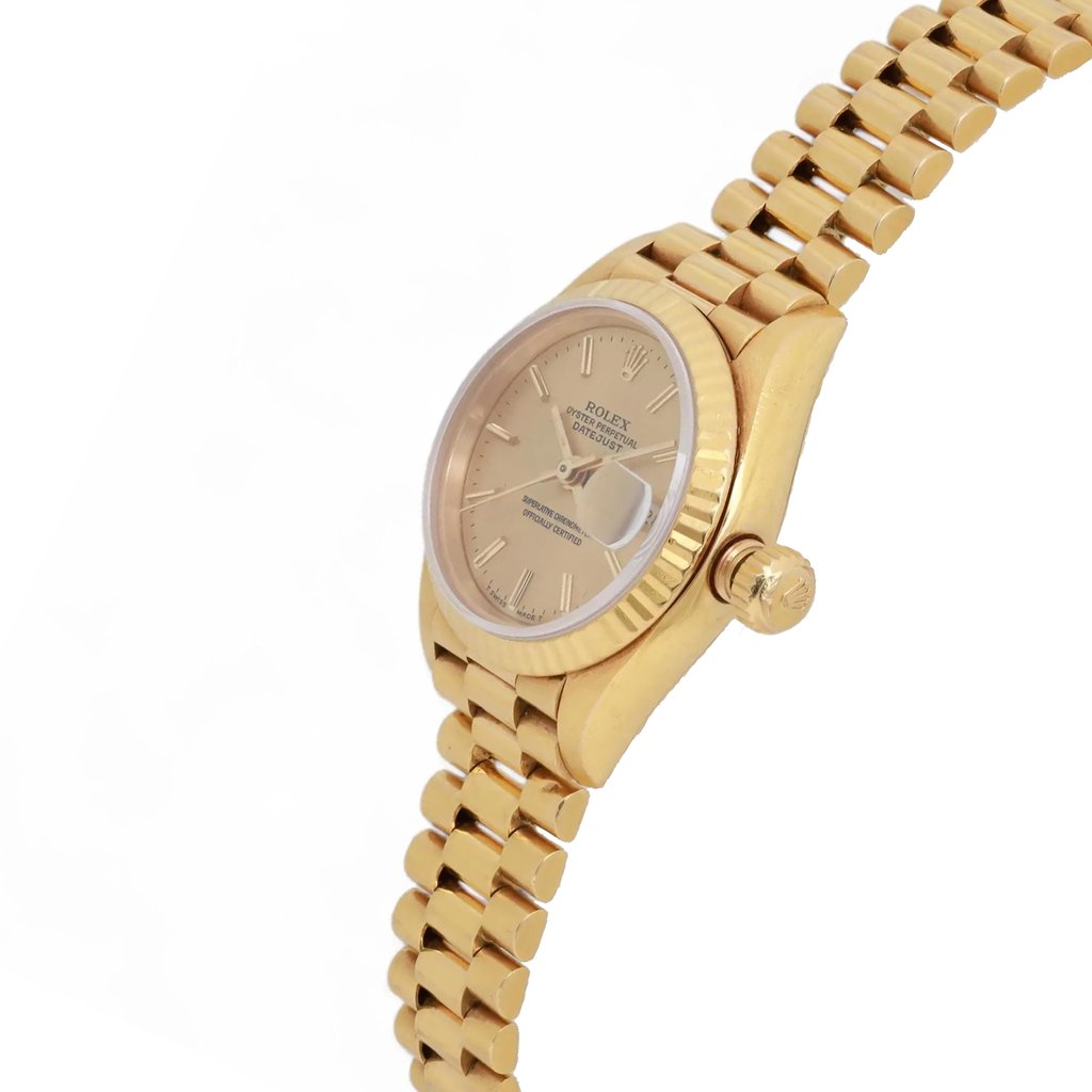 View Of Crown Facing Side Of Rolex 69178 Yellow Gold Watch Pre Owned Condition