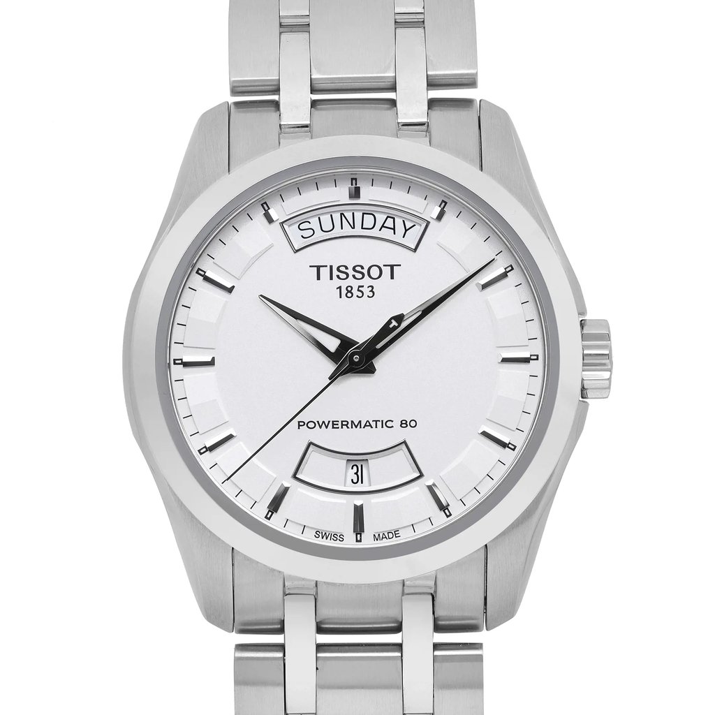 Up Close Front Facing Picture Of Tissot T035.407.11.031.01 Stainless Steel Watch Display Model Condition
