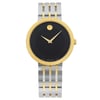 An image of a Wristwatch by Movado. This New With Defects item is designed for Women, featuring a Dress/Formal style. It has a Quartz movement and an Analog display with a Black dial color. The indices include Unspecified. The band is made of Stainless Steel and the case is made of Stainless Steel. The watch has a Round shape with a case size of 39 mm and a case thickness of 7 mm.