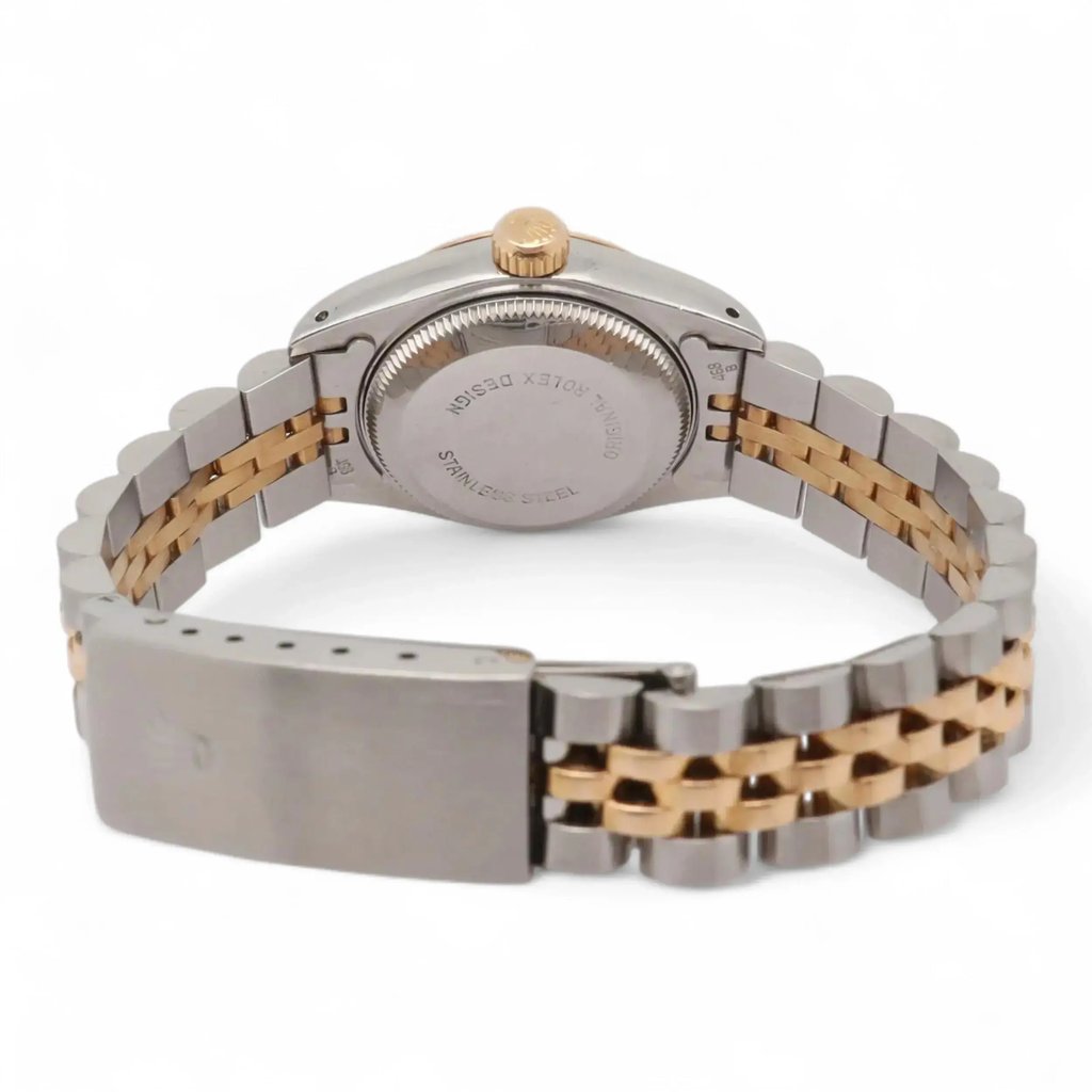 Back View Of Screwback Back Case And Closed Stainless Steel,Yellow Gold Band Of Rolex 69173 Watch Pre Owned Condition