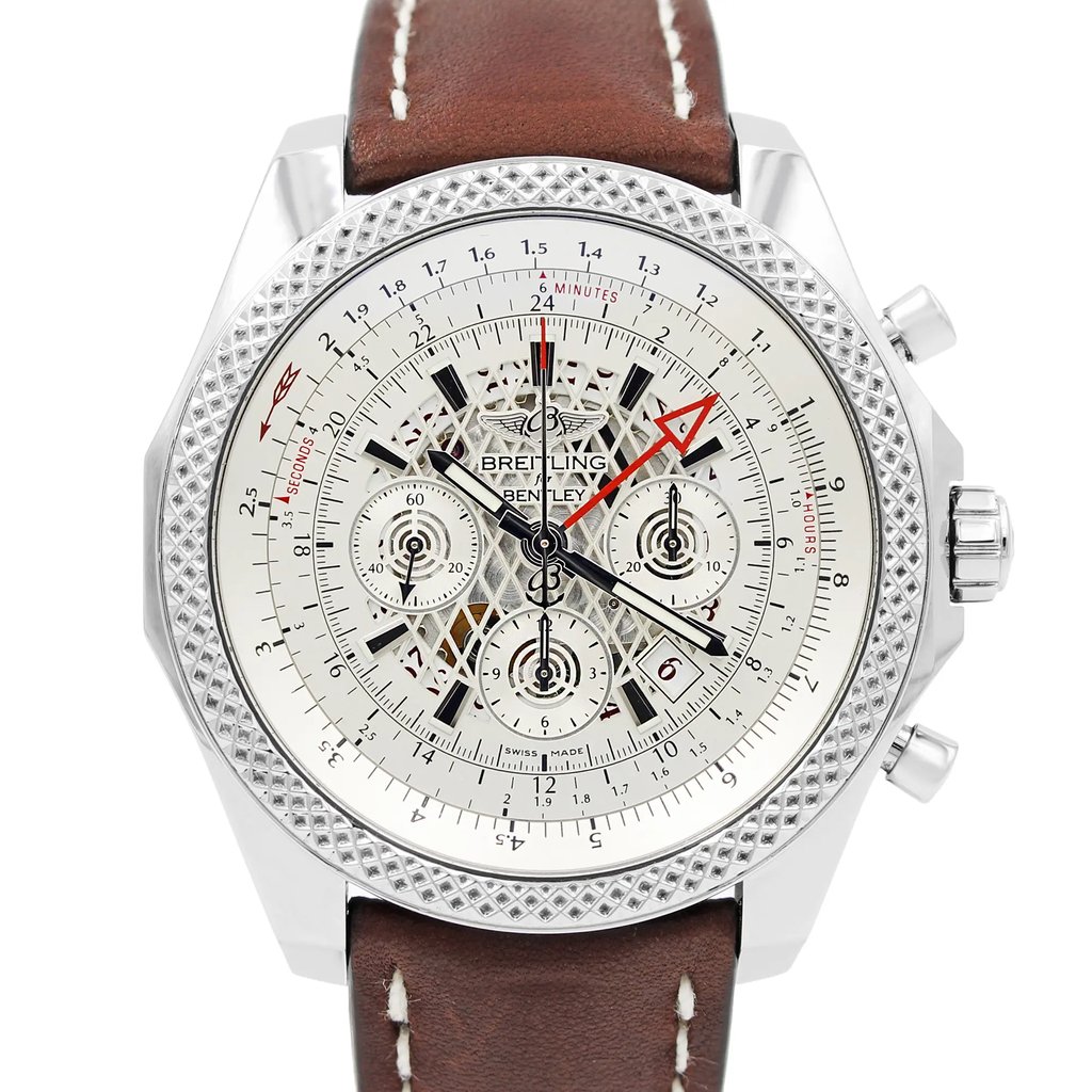 Up Close Front Facing Picture Of Breitling AB043112/G774-443X Stainless Steel Watch Display Model Condition