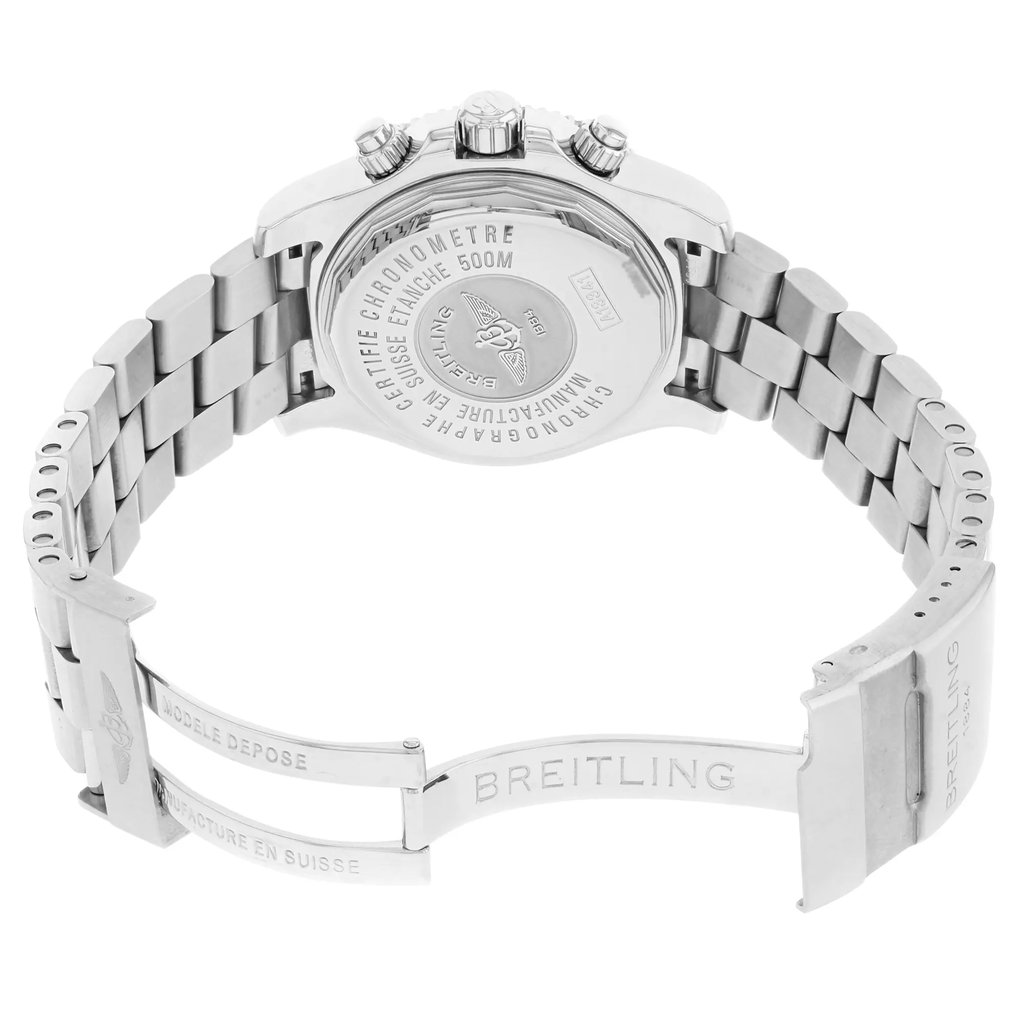Back View Of {Caseback} Back Case And Open Stainless Steel Band Of Breitling A1334102/BA81-134A Watch Display Model Condition